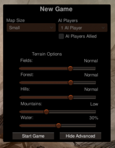 Selecting options for map generation